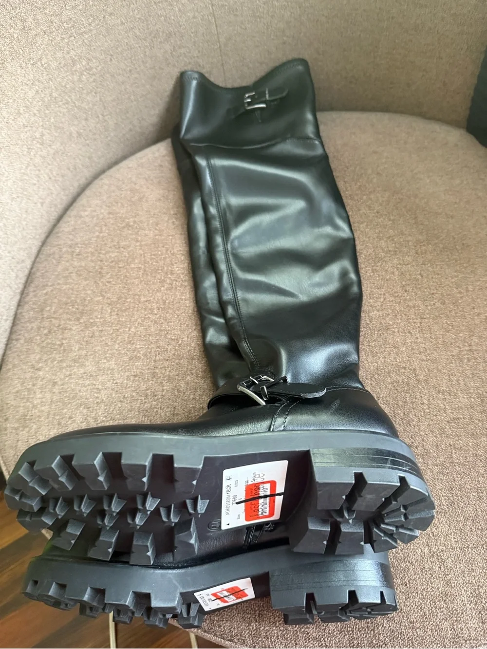 Nine West Black Over-The-Knee Buckle Leather Boots for Men